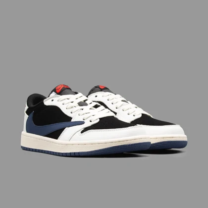 نایکی جردن 1 ساق کوتاه ترویس اسکات سفید سرمه ای Nike Jordan 1 Low Travis Scott White Navy
