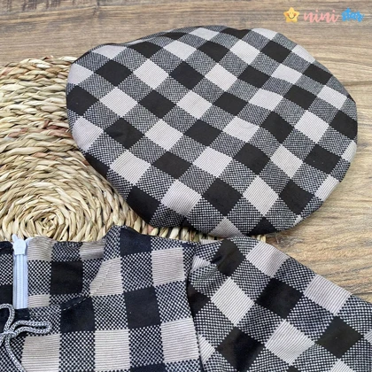 ست کلاه و پیراهن دخترانه قهوه ای چهارخانه