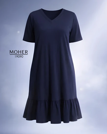 لباس مجلسی زنانه سایز بزرگ پایین چین‌دار سرمه ای