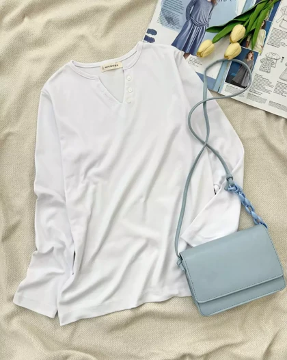 بلوز استین بلند سفید کد 5329