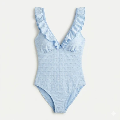 مایو یک‌تکه Cupshe مدل Light Blue Ruffled Plunging – آبی روشن، یقه عمیق و طراحی رافل‌دار