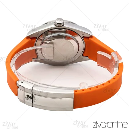 ساعت رولکس دیت جاست 2 مردانه صفحه مشکی بند رابر نارنجی 106609