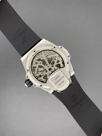 ساعت مچی اوبلو جمجمه‌ای قاب سیلور بند مشکی Hublot MP-09 Tourbillon silver