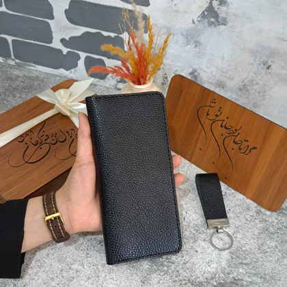 کیف پول چرم مردانه دستی چرم طبیعی فلوتر مشکی