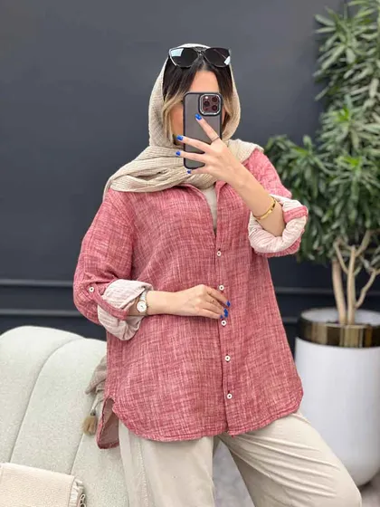 مانتو لینن آبرنگی آستین پاگن