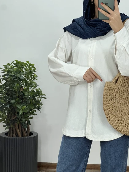 تونیک مانتویی لینن سفید 5