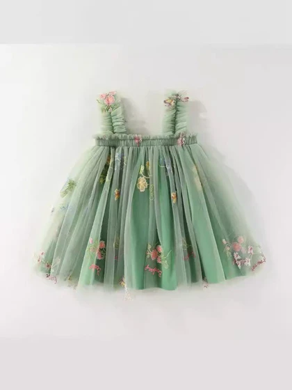 پیراهن گل‌دار دخترانه توردار