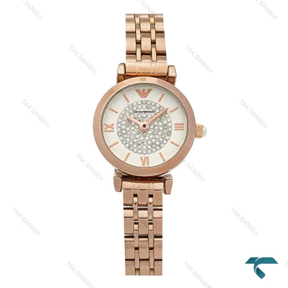 ساعت امپریو زنانه مینی رزگلد صفحه سیلور نگینی Armani-8368-L
