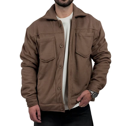 پیراهن مردانه کتی مخمل قهوه ای مدل دو جیب