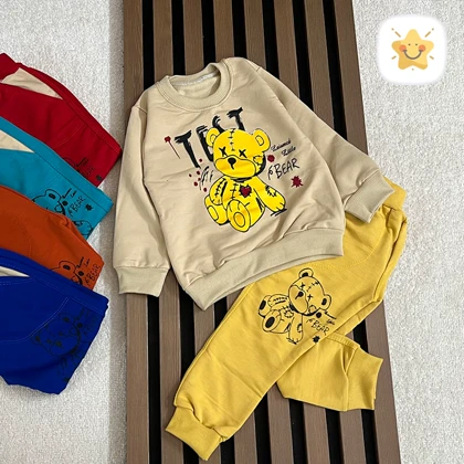 بلوز شلوار اسپرت ( دخترانه و پسرانه ) اقتصادی کد 18 خرسی مناسب 1 تا 8 سال