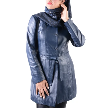 کت چرم زنانه سورمه ای