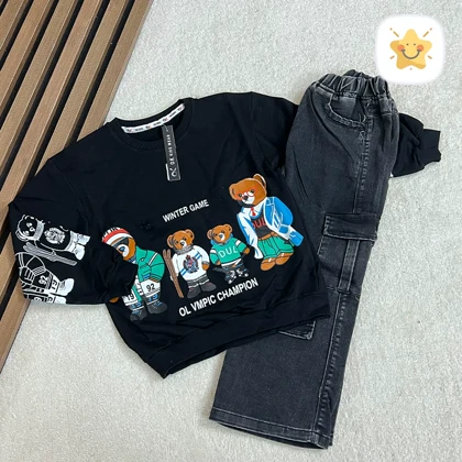 بلوز شلوار جین پسرانه مدل 3 خرس برند OK مناسب 8 تا 10 سال