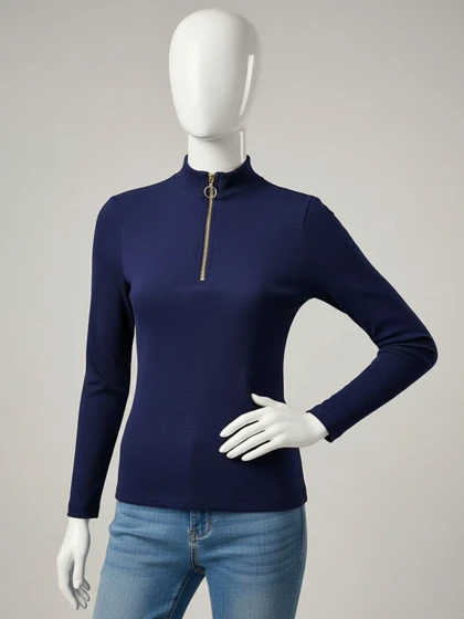 بلوز کبریتی نیم زیپ یقه گرد