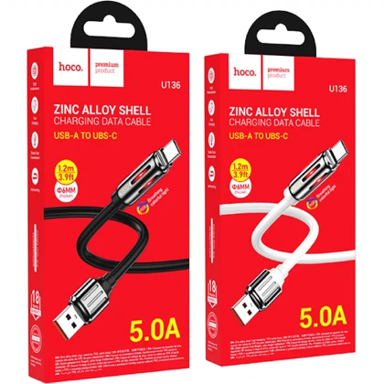 کابل تایپ سی هوکو مدل U136 با نور RGB طول 1.2 متر 5 آمپر