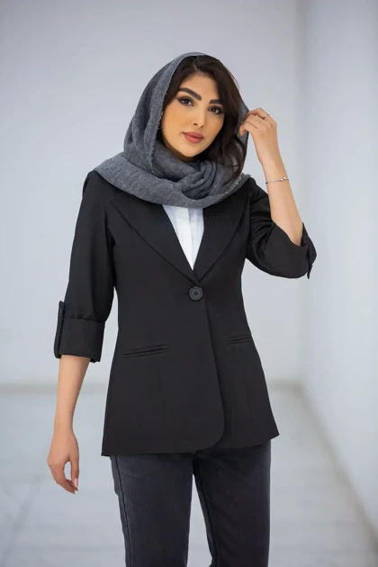 کت زنانه ژاکارد آستین دکمه