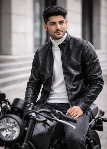 کاپشن چرم طرح پوست مار ساده مردانه مدل Yasan