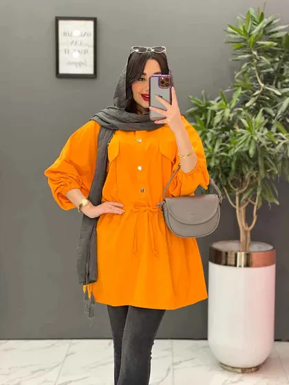 مانتو لینن کمرگت پیراهنی