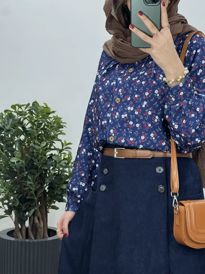 ست بلوز و دامن مخمل کبریتی طرحدار 3
