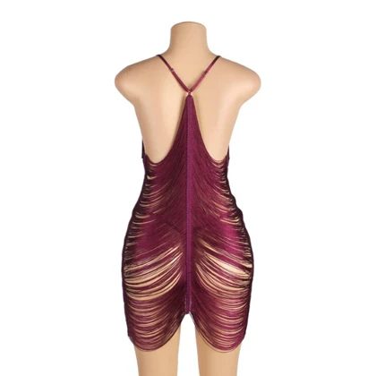 لباس خواب زنانه مدل ریش ریشی بادمجانی شهره