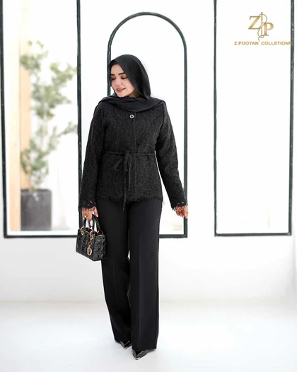 کت زنانه مجلسی کمردار گیپور نایرا
