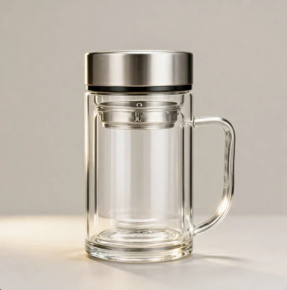 لیوان دمنوش پیرکس دوجداره شفاف