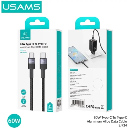 کابل دوسر تایپ سی یوسامز USAMS مدل SJ724 توان 60 وات 1.2 متر