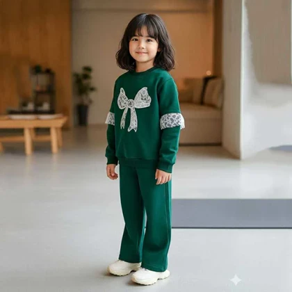 بلوز شلوار دخترانه پاپیون توری نیم بگ