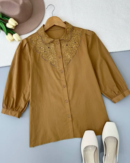 شومیز جلو دکمه تک‌رنگ کد 4841