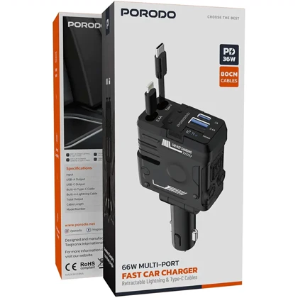 شارژر فندکی خودرو پورودو Porodo مدل PDFWCH029BK با توان 66 وات
