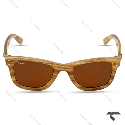 عینک دودی ریبن RB0502-6 فریم کائوچوبی طرح چوب RayBan-10063-U