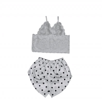 ست نیم‌تنه گیپور و شلوارک طرح خالدار 136