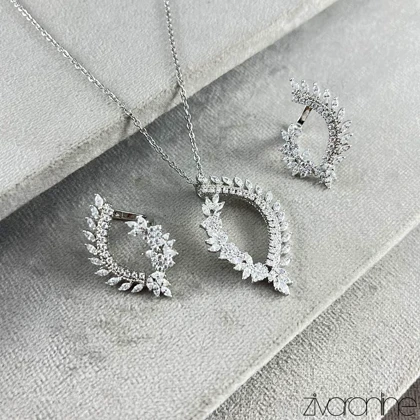 نیم ست جواهری مدل خوشه ای نگین‌دار 10139