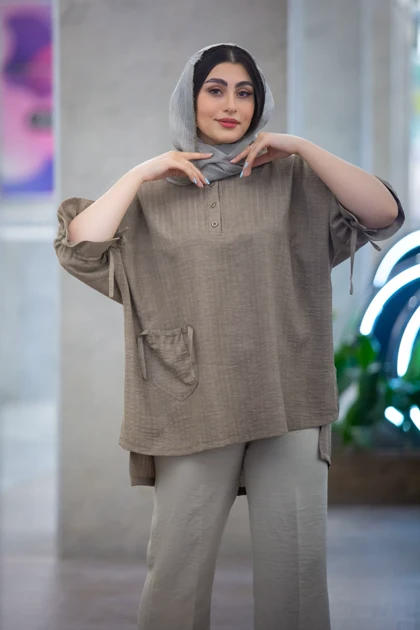 مانتو راه راه جلو بسته گت دار