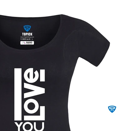 تیشرت نانو آنتی باکتریال ضد تعریق زنانه مشکی طرح LOVE