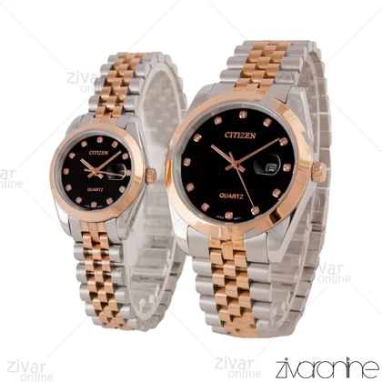 ست ساعت سیتیزن رزگلد نقره ای صفحه مشکی 105666