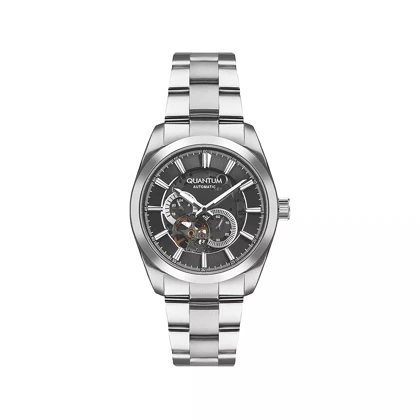 ساعت مچی کوانتوم فلزی نقره ای صفحه مشکی اتوماتیک QMG1132.350