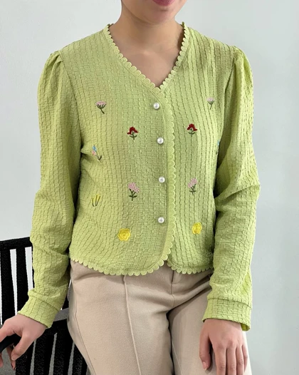 شومیز ژاکاردکش گلدوزی شده کد 4610
