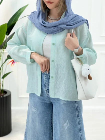 شومیز مانتویی شیشه‌ای - سبز