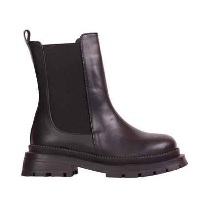 بوت زنانه چرم بغل کش مشکی کد 2136