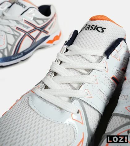 کفش کتانی بزرگ پا سفید طوسی نارنجی ASICS KAYANO 20
