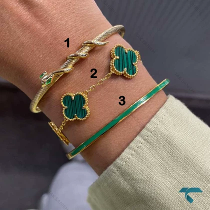 دستبندهای زنانه ست سبزطلایی Bracelet-8474-L