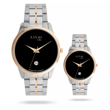 ساعت مچی ست لاکسمی بند استیل دو رنگ رزگلد نقره ای کد Laxmi 8572/9