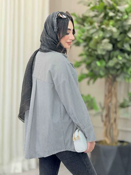 مانتو راه راه تک جیب همدم