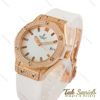 ساعت هابلوت زنانه فول نگین سفید قاب رزگلد Hublot-5134-L