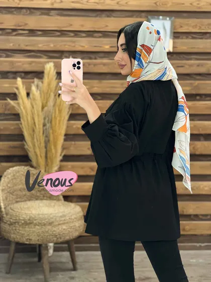 مانتو لینن کمرگت آستین پیله