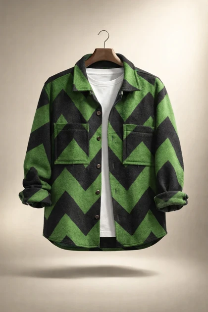 کت فوتر چهارخانه سبز ماچا سنگین وزن استایل لش باکش