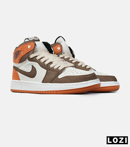 کفش کتانی مردانه و زنانه ساق‌دار سفید قهوه ای نارنجی NIKE jordan 1 مدل 8487