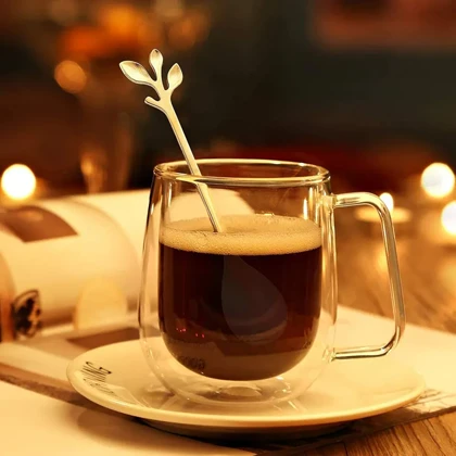 قاشق بلند 6 عددی طلایی طرح برگ