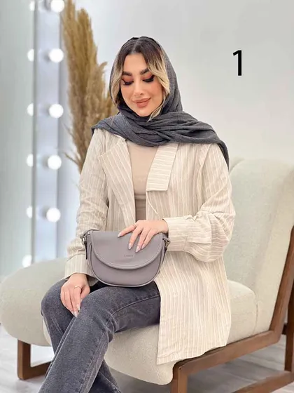 مانتو لینن نچرال یقه نامتقارن دو دکمه