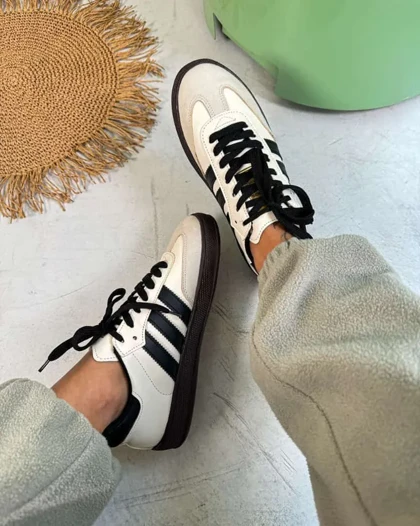 کفش کتانی دخترانه سامبا سفید مشکی